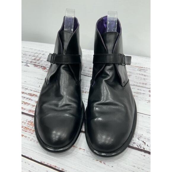 VTG Ralph Lauren Womens Ankle Boots Round Toe Purple Label Leather Black Size 9B - Picture 6 of 16